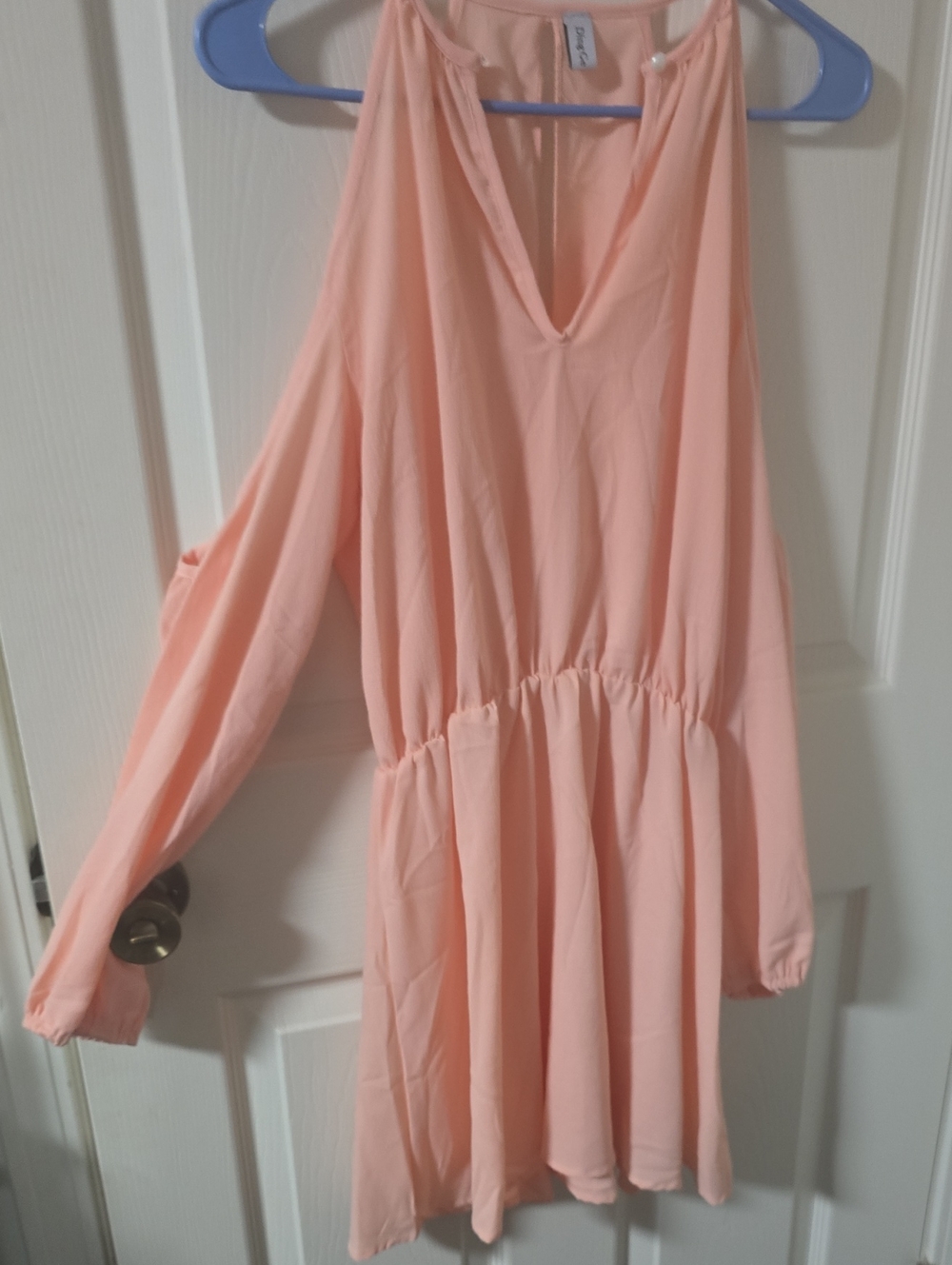 One-Shoulder Peach Dress with Gathered Waist